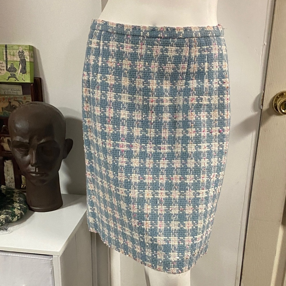 90s Tweed JG Hook  Blue and White Skirt - Picture 2 of 7